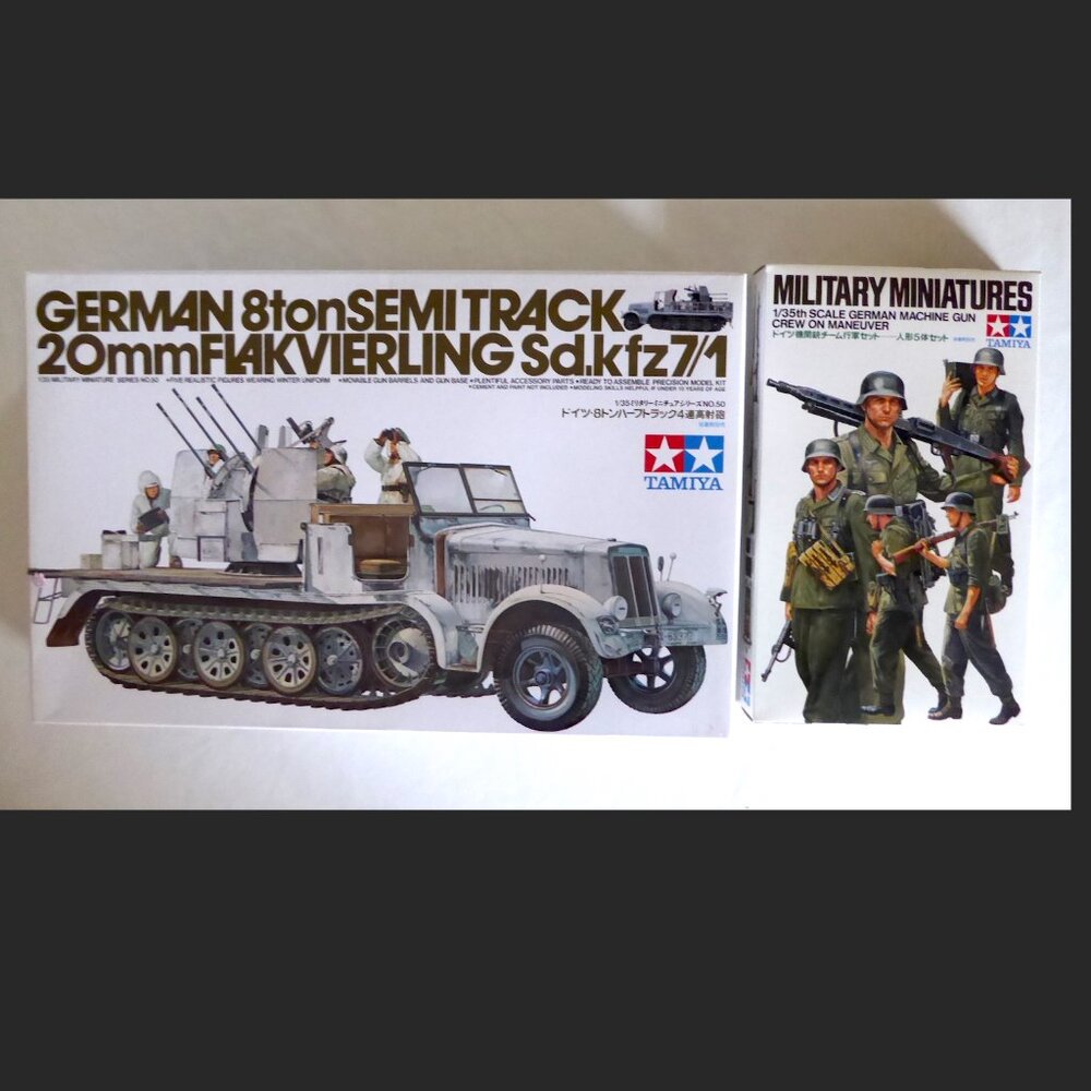 TAMIYA JAPAN WWII GERMAN 8 TON SEMI TRACK 20mm GUN MODEL & FIGURE SET LOT